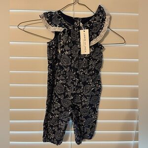 Janie and Jack Navy and White Floral Dress with lace trim size 6-12 months